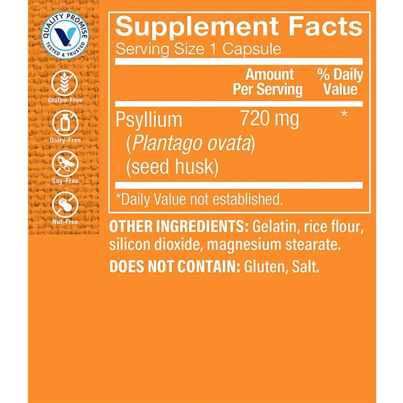 Cáscaras Psyllium Fibra Plantago Ovata 100 Cápsulas