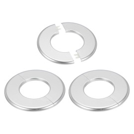 PATIKIL Wall Split Flange 2.52"/64mm, 3Pcs ABS Round Self-Adhesive Escutcheon Plate Cover Buckle for Water Pipe Faucet Decoration, Silver