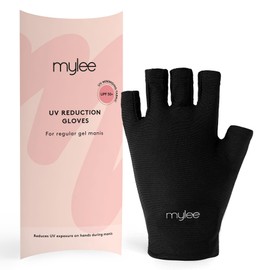 MYLEE UV Reduction Gloves for Gel Nails – Pack of Two Black Fingerless Nail Gloves with UPF 50+ High-tech UV Protection to Shield Skin During Gel Manicures with Nail Lamp