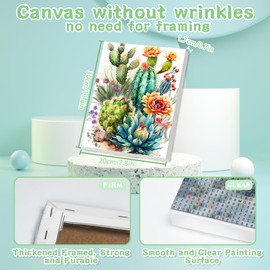 Jakener Diamond Art Kits for Adults with Framed,Cactus Succulent Diamond Painting Kits for Adults DIY 5D Beautiful Box Pack Round Full Drill Gem Art and Crafts for Home Wall Decor 30x20cm/12x8in ﻿