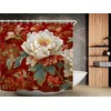 WODEJIA Red Peony Shower Curtain, Chinese Style Floral Embroidery Bathroom