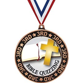Bible Quiz 3rd Place Perimeter Medal Bronze, 2.75" Bible Quizzing Prizes, Kids Religious Trophy Medal Awards 1 Pack