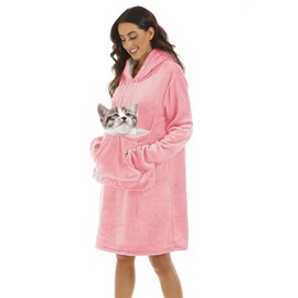 Womens Pet Holder Dresses Kitten Puppy Carrier Pouch Flannel Hoodies Long Shirts Pink