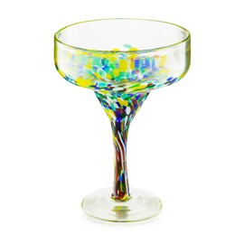 Mexican Design Hand Blown Margarita Glass – Set of 4 Luxury Hand Blown Confetti Margarita Glasses 4.5 x 4.5 x 6" (16 oz) by The Wine Savant