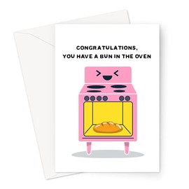 LEMON LOCO Congratulations, You Have A Bun In The Oven Greeting Card | Funny Baking Pun You're Having A Baby Card, Exciting Oven With Bun Cooking In It