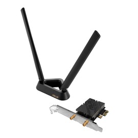 ASUS PCE-BE92BT WiFi 7 PCI-E Adapter with 2 external antennas. Supporting 6GHz band, 320MHz, Bluetooth 5.4, WPA3 network security, OFDMA and MU-MIMO, only compatible with Intel motherboards