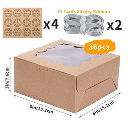 Momodelli 36pcs 6x6x3 Inches Small Bakery Boxes with Window, Bakery Boxes with Window, Pastry Boxes, dessert boxes, Cookie Boxes for gift giving, Cake, Pastries, Pie, Chocolates, Cupcakes, Cookies