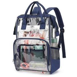 Yusudan Heavy Duty Clear Backpack for Men Women, School Bag Bookbag PVC Plastic Transparent Backpacks for Boys Girls (Navy Blue)