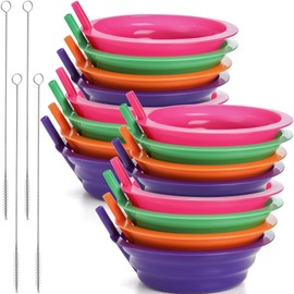 Mezchi 16 Pack Cereal Bowls with Straws, 22 Oz Breakfast Bowl, BPA-Free Sip-A-Bowl, Reusable Bowls for Milk, Soup, Dishwasher Safe, 4 Colors