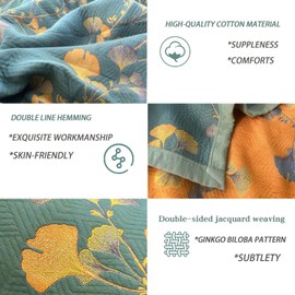 3 Piece Ginkgo Quilt Set with 2 Pillow Shams Queen Reversible Cotton Quilt Bedding Set Lightweight Bedspread Coverlet Sets Queen Size