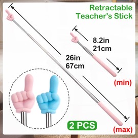 PAGOW 2 Pcs Retractable Teacher Pointer Stick, Hand Pointer Stick, Student Finger Pointing Stick, Extendable School Supplies for Reading, Classroom (Light Blue+Light Pink, Finger)