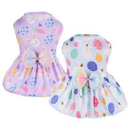 Vehomy 2Pcs Easter Day Dog Dresses Bunny Carrot Easter Egg Pattern Puppy Dress with Bow Dog Easter Skirt Holiday Outfit Pet Dog Easter Apparel Clothes for Small Medium Dogs Cats M