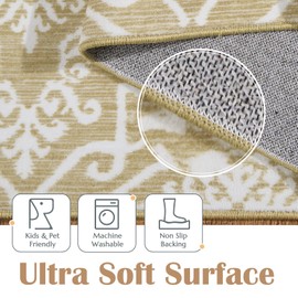 jinchan Boho Area Rug 4x6 Moroccan Washable Rug Indoor Floor Cover Accent Rug Floral Tile Print Rug Soft Rug Non Slip Carpet for Kitchen Living Room Bedroom Dining Room Farmhouse Decor Mustard Yellow