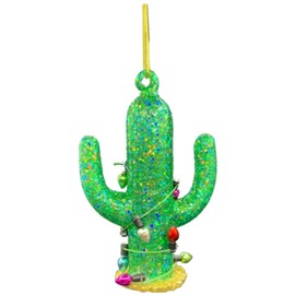 Blown Glass Cactus with Christmas Lights Ornament 3.75 Inch