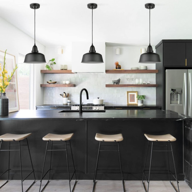 TENGIANTS Matte Black Pendant Light 3 Pack Industrial Pendant Lighting