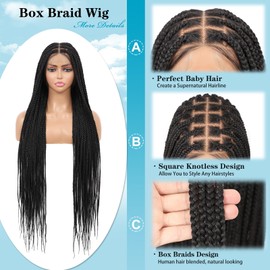 Esnccur 360°HD Full Lace Knotless Braided Wigs for Women Box Braid Wig with Baby Hair Human Hair Blended Braided Lace Front Wigs Natural Black 36 Inch