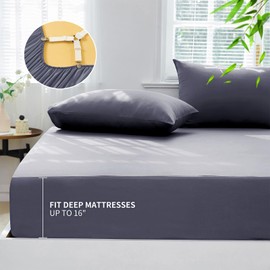 HCORA 100% Viscose Derived from Bamboo Fitted Sheet with Pillowcases - 400 Thread Count Cooling Fitted Sheet for Hot Sleeper - 16" Deep Pocket with 2 Fitted Sheet Holder Straps, Breathable(Full)