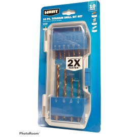 HART NEW - HART 10-PIECE ASSORTED TITANIUM DRILL BIT SET WITH STORAGE CASE