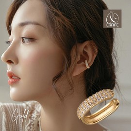 Cruyff ERkafu-80 Ear Cuffs, Ear Cuffs, Ear Cuffs, Earrings, Hypoallergenic, Nickel-free, Pearl, Zirconia, For One Ear, Gold, Cubic Zirconia