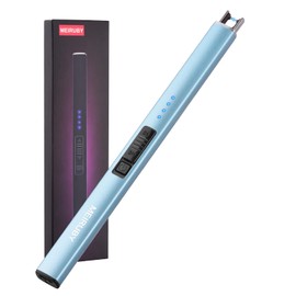 MEIRUBY Lighter Electric Candle Lighter Long Electronic Rechargeable USB Lighter Arc Windproof Flameless Lighters for Candle Camping BBQ Birthday Women's Day Gifts for Women Mom Wife Men, Light Blue