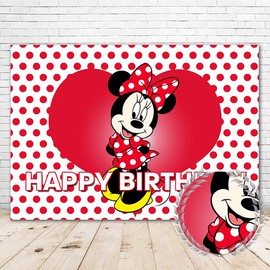 Cartoon Backdrop Happy Birthday 7x5 Vintage 1st Birthday Background for Baby Girl Red Polka Dot Theme Baby Shower Table Decorations