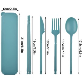 Reusable Travel Utensils Set with Case, Wheat Straw Portable Plastic Fork Spoon Knife Chopsticks Camping Cutlery, Eco-Friendly BPA Free Tableware Picnic Flatware for Kids Adults or Daily Use (Green)
