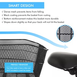 MATTISAM Bike Basket Rear, [Tool-Free Install], Bike Rack Basket for Dog Pet, Metal Wire Bike Cargo Basket, Bicycle Basket for Back of Bike, with Waterproof Cover, Cargo Net, Fits Most Rear Racks
