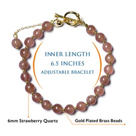 Morchic 6mm Strawberry Crystal Quartz Beads Bracelet for Women, Natural Gemstone Birthday Gift, OT Toggle Clasp Easy Adjustable, strawberry quartz