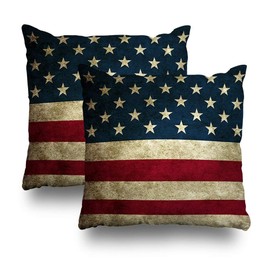 Retro American Flag Patriotic 4th of July Pillow Covers Set of 2 Home Decorative Soft Cushion Case for Bed Sofa Couch 20x20 Inch Two Sided