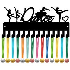 CREATCABIN Dance Medal Hanger Dancer Award Holder with 14 Hooks Small Metal Iron Shelf Medal Display Frame Decor Wall Mounted for Hanging 14+ Awards Dancing Home Badge Organizer Rack Black 11.4x5.1in