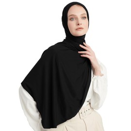 Modefa Women's Turkish Islamic Premium Jersey Hijab Shawl Wrap Scarf (Black)