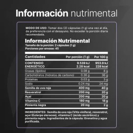 Resveratrol De 90 Cáps Con Semilla De Uva Roja Acai. B Life                                                                                           