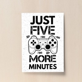 RED OCEAN Gaming Print Framed For Boys Bedroom Man Cave Sign Gamer Gift For Fan (A4 Print Only - Five More Minutes Gamer White PS)