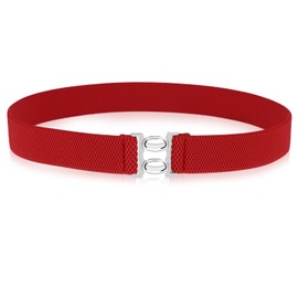 Molain Invisible Women Stretch Belt Adjustable Elastic Belt Flat Buckle Waist Belts for Jeans Pants Dresses(Red)