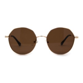 Octagonal Round Poindexter Classy 90s Metal Rim Retro Sunglasses Gold Brown