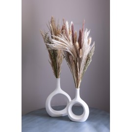 White Circle Vase Set of 2, Flower Vase, Nordic, Decorative Pieces for Modern, Farmhouse, Boho, and Classic Home Decor | Donut Vase for Living Room, Bedroom, Office, Bookshelf, or Console