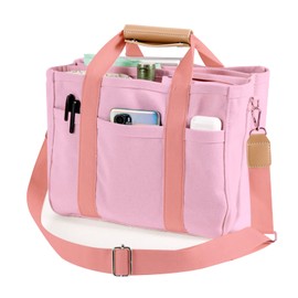Qurlon Multi Pocket Tote Bag for Women CanvasBag with Handle Mommy Bag Large Cpacity Purse Reusable Handbag (Pink)