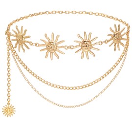 Liutufy Multilayer Metal Sun Waist Chain Belt Fashion Body Jewelry for Women (Gold Sun-XL)