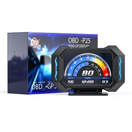 OTPerformance OTP-P25 OBD2 Gauge Car HUD Head Up Display Gauge Display Tachometer Gauge Multi-Function Digital OBDII GPS Speedometer Car Speed MPH Altitude Driving Direction Slope Meter Universal All