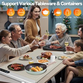 Warming Mat for Food, Upgrade Graphene Full Surface Heating in 10s, Electric Warming Tray with 6 Temperture Settings & 6 Hours Timer, Food Warming Mat for Gatherings, Parties, Daily Use (Khaki)