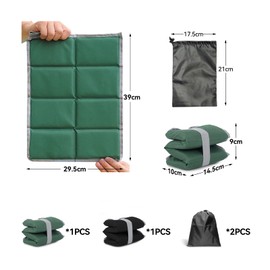 AIMEKE® Set of 2 Thermal Seat Cushion, Foldable Seat Mat, Outdoor Seat Pad, Waterproof Thermal Seat Cushion with 2 Carry Bags for Picnics, Outdoors, Hiking, Camping (Black/Green)