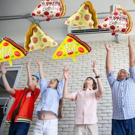 Pizza Slice Balloons 6 Pack - 28 Inch Aluminum Foil Party Supplies, Pizza Birthday Baby Shower Carnival Decorations