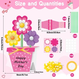 BeYumi Flower Pot Craft Kit - 24Pcs Mother's Day Pink Flower Pot Craft for Kids Make Your Own 3D Teacher Appreciation Week Bouquet Thankful Love Gift DIY Set Home School Classroom Fun Activities
