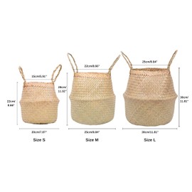 Woven Seagrass Belly Basket For Storage Plant Pot Baskets Laundry Picnic Grocery Baskets Woven Plant Pot Holder Home Decor For Storage Plants Wicker Laundry Basket (Large)