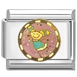 Quiges - 9mm Italian Style Charm Link Module Stainless Steel Happy Dancing Girl for Italian Style Bracelets