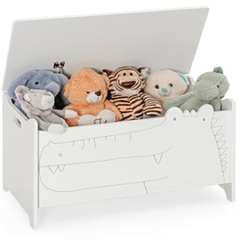 INFANS Toy Box, Wooden Kids Toy Storage Chest, Wooden Trunk Bench with Flip-top Lid Safety Hinge, Toddler Cabinet Organizer for Bedroom Playroom Nursery Entryway (White)
