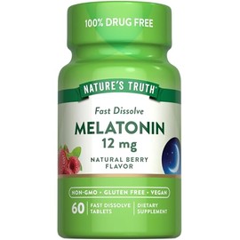 Melatonina 12mg | 60 tabletas de disolución rápida | Sabor natural de bayas | Vegetariano, sin OMG, sin gluten | por Nature's Truth | Sabor natural de