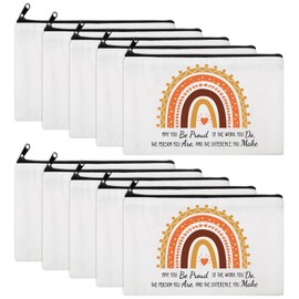 Chunful 10 Pieces Inspirational Canvas Makeup Bags for Women Graduation Gift Rainbow Canvas Cosmetic Bags Bulk with Zipper Friendship Gift Travel Toiletry Pouch(Proud)