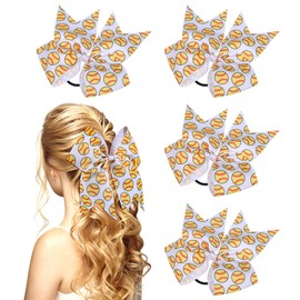 FOMIYES 5 Pcs Softball Hair Bows Cheer Ponytail Holder Sports Hair Ties Ribbon Bows Elastic Hair Scrunchies for Cheerleading Teen Girls Players