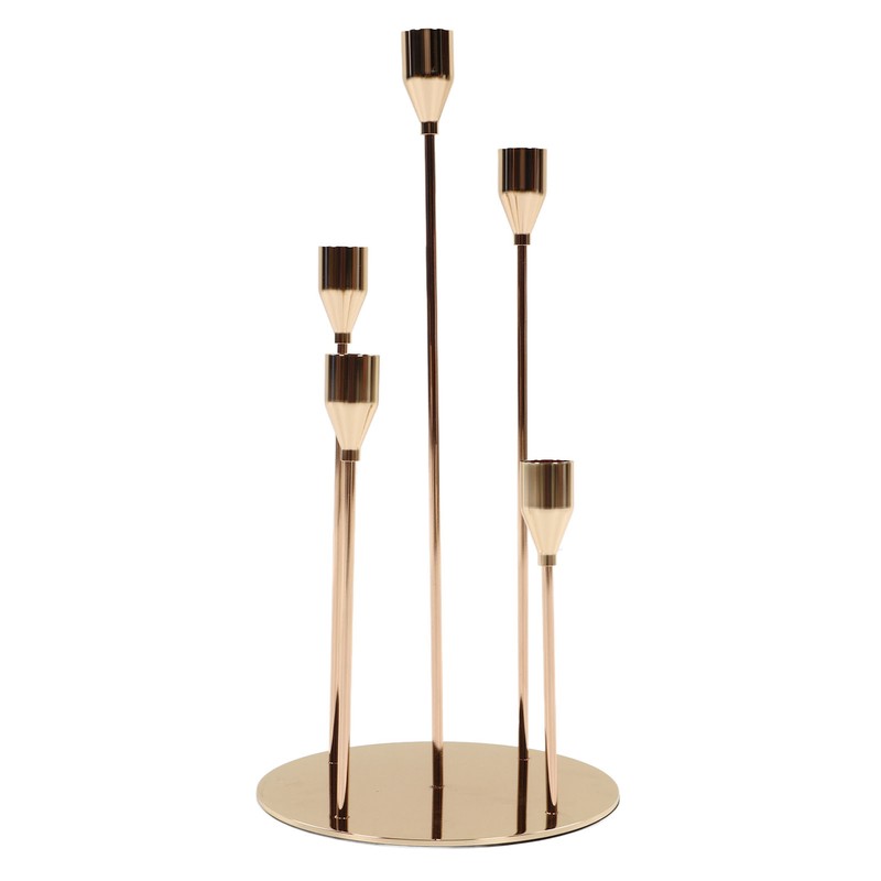 Gold Taper Candle Holders Different Heights 5 Arms Candlestick Holders